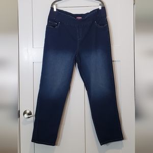 Woman Within Pull On Hi Rise Jeans Darkwash Fading Stretch Size 18W